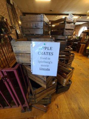 Apple crates that were used in Spielberg's Lincoln, just fun conversation starter to have