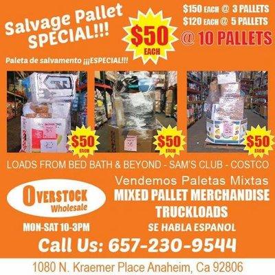 Special deal for Salvage Pallet!!! $50 each when you purchase 10 Salvage pallets or more