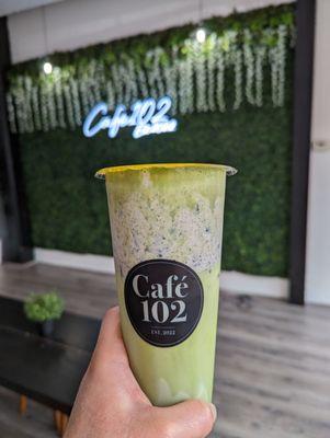 Matcha black sesame latte