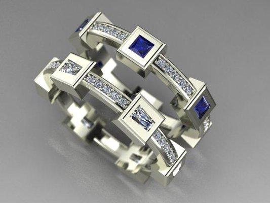 Custom Diamonds and Sapphires stack rings.