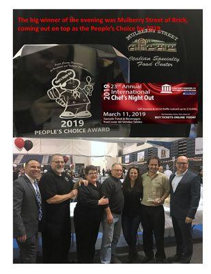 Winners! 2019 Peoples' Choice Award Winner at the 23rd Annual International Chef's Night Out!