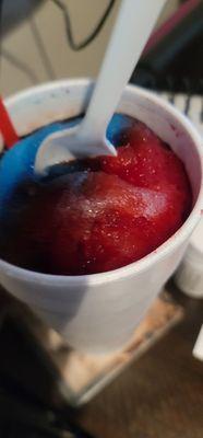 Soft melt in your mouth  ice. NO dry or air pockets in your snow cone. It is  percent flavor in every oz.