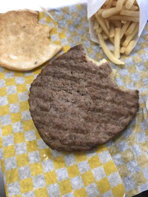 Cold burger during lunch.