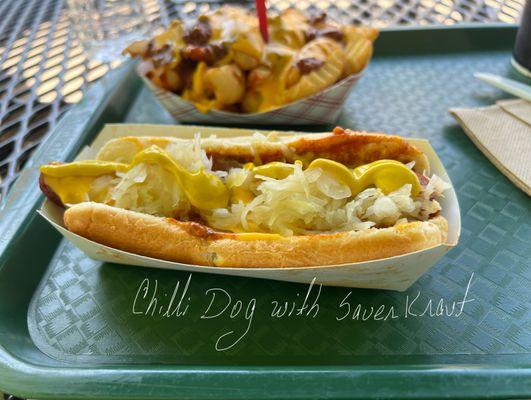 Chili Dog with sauerkraut