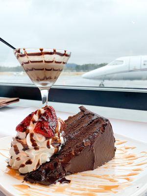 Triple layer chocolate cake and chocolate martini