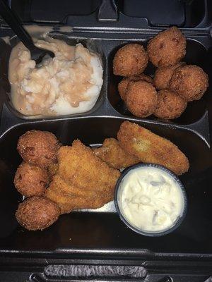 3pc Fish, hushpuppies and mashed potatoes with gravy