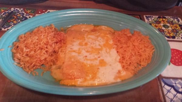 Cheese enchiladas with queso over all!