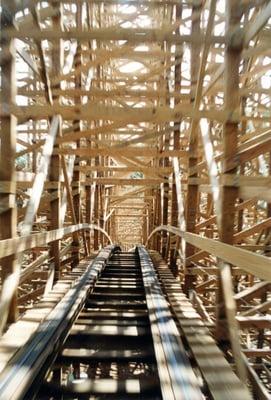 The straightaway cuts through the dense wooden structure like, well, a boss.  This is where the coaster achieves its top speed of 67MPH.