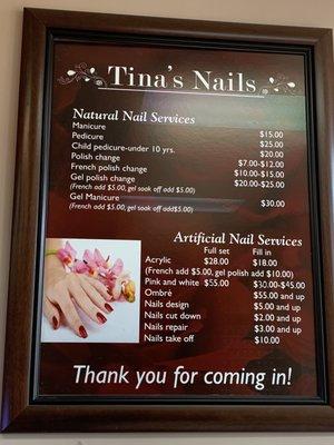 Tina's Nails Pricing