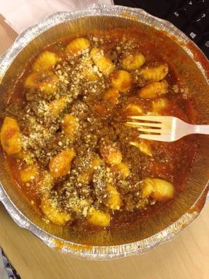 Soft gnocchi with bolognese sauce.