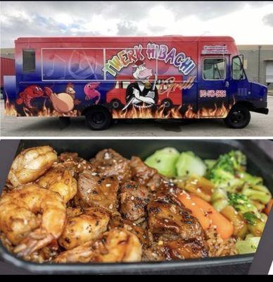 Here our food truck & and our famous STEAK & SHRIMP