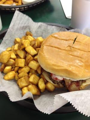 Wahoo burger grilled pineapple red peppers and provolone mmmm good