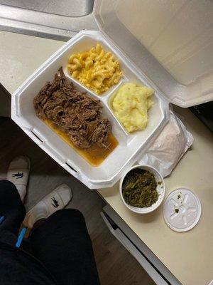 Roast Beef & Gravy, turnip, Mac, n mashed potatoes