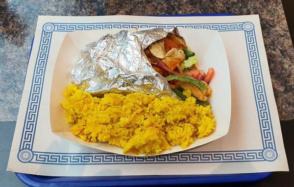 Pita Chik's buffalo chicken gyro (I took off the blue cheese crumbles) with a side of rice