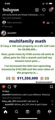 Multi family investment property math