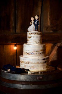 Wedding cake - top tier carrot cake with cream cheese filling, bottom two marble with cherry filling