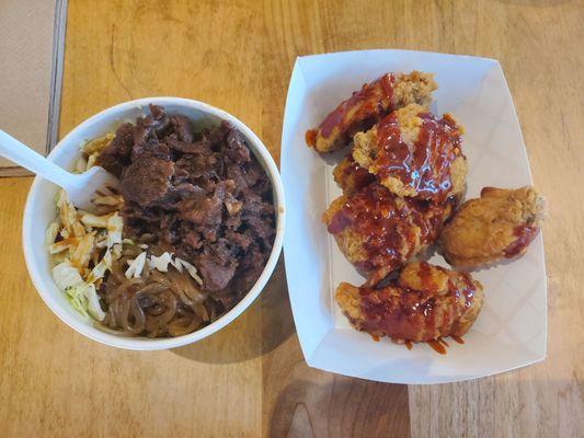 Beef Bulgogi Bowl and Spicy Wings