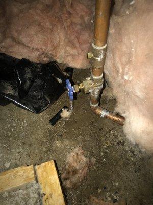 Leak on main house water isolation gate valve.