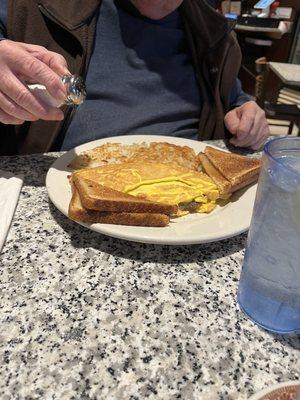 Mediterranean omelet, hash browns and toast