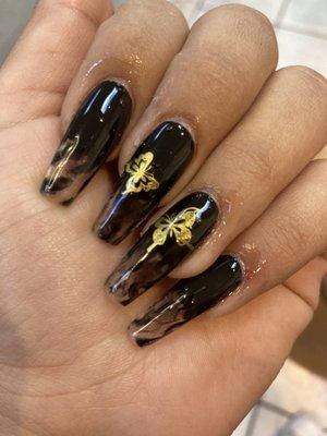 My smoky nails with gold butterflies