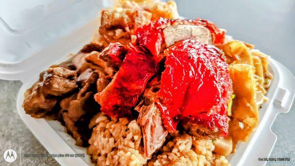 Fried Rice + Chow Fun w/ Chinese Roast Duck, Lemon Chicken and Filipino-style Pork Adobo.