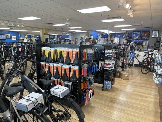 All the many accessories- seats, water bottles, and pretty much anything you could want to add to your bike.