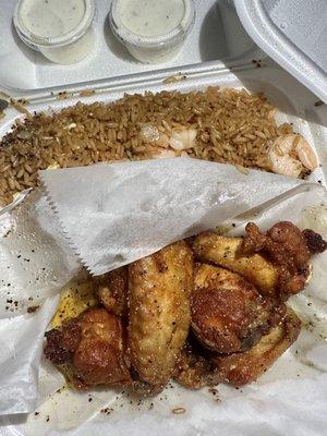 6 Atl Wings & Shrimp Fried Rice (honey garlic pepper wings)