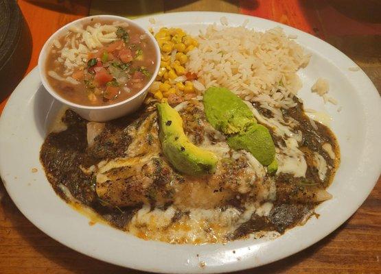 Shrimp enchiladas (2) with extra spicy salsa red sauce