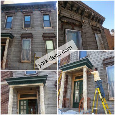 Landmark House in Astoria, prepping, wood restoration prior to painting