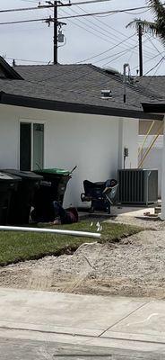 I came home to check on the progress and the only two workers were napping on my front lawn, one in a wheelbarrow.