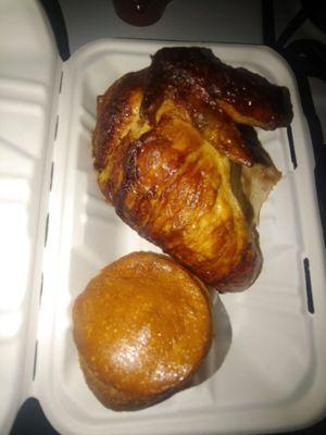 Quarter rotisserie chicken and cornbread