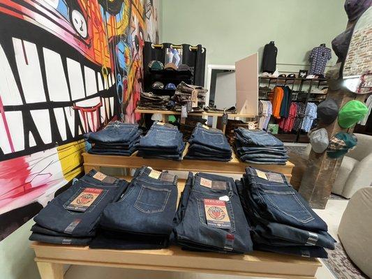 We have Devil Dogs jeans, Athletic, relaxed straight, slim straight fits.