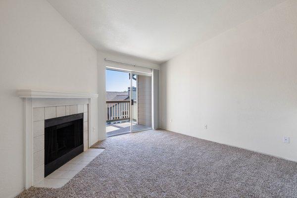 Living Room With Wood Burning Fireplace