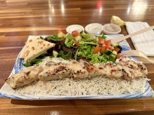 The new Roasted Garlic Lemon Chicken Kabob Plate