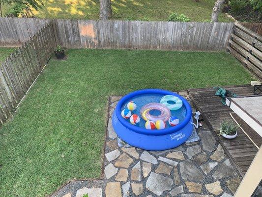 Backyard 1.5 months after initial St. Augustine install. Grass was dormant at first and flourished over the next month. Gorgeous!