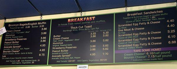 Breakfast menu w/ good variety.