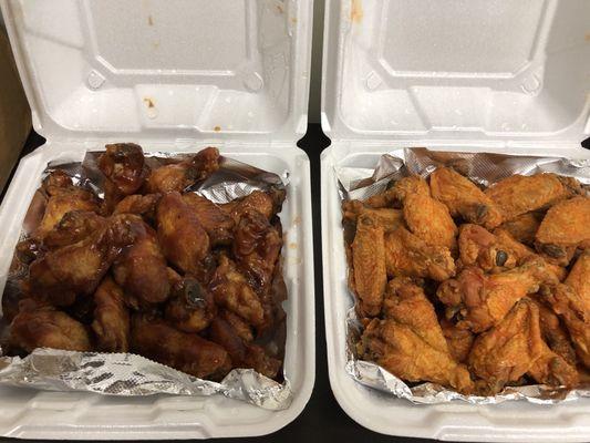 Honey bbq and medium buffalo hot wings