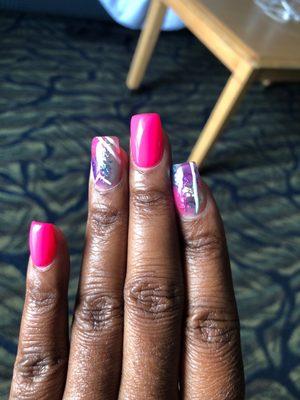 Acrylic fill in with gel color and free hand design.