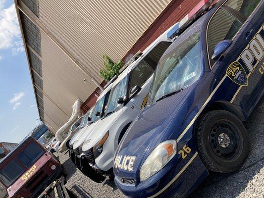 Police cars outside the studio, used in an upcoming Showtime series . . .