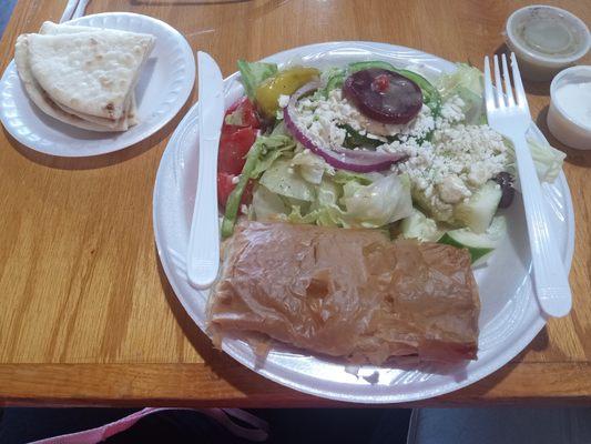 This is the spanakopita meal which cost almost $13. Notice the single beet and the lack of olives.