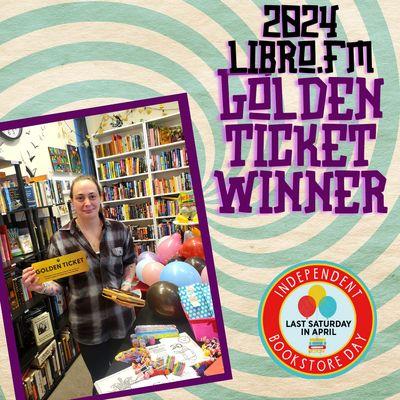 Image of our Libro.fm Golden Ticket Winner on Independent Bookstore Day 2024.