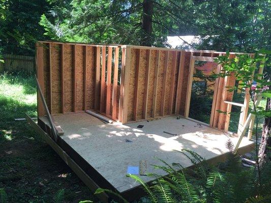 Framing the walls on a custom backyard ceramics studio