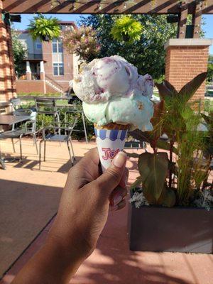 Sugar cone stacked with Key Lime Pie and Blueberry Cheesecake