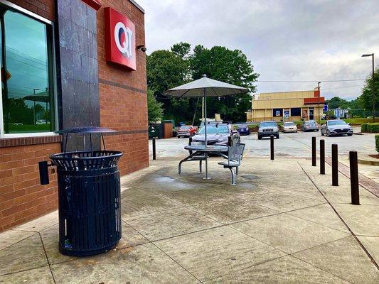 One of two outdoor tables