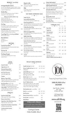 Cafe 108 Menu