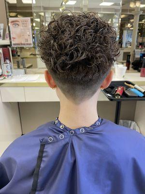 Curly perm with fade