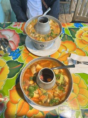 Tom Kha (top) and Tom Yum soup (bottom), absolutely delicious