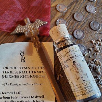 Mercury Retrograde incense and altar items for magical ritual.