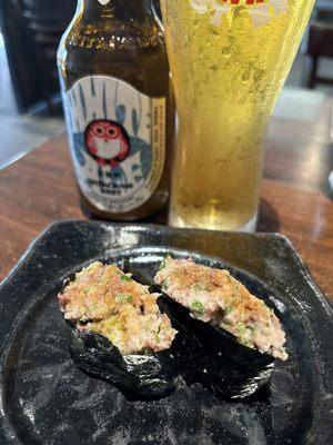 Hitachino Nest Beer from Japan (Cute Bottle )  w/ Iwashi Namero Sushi