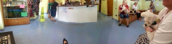 Panorama view of waiting area and front desk.